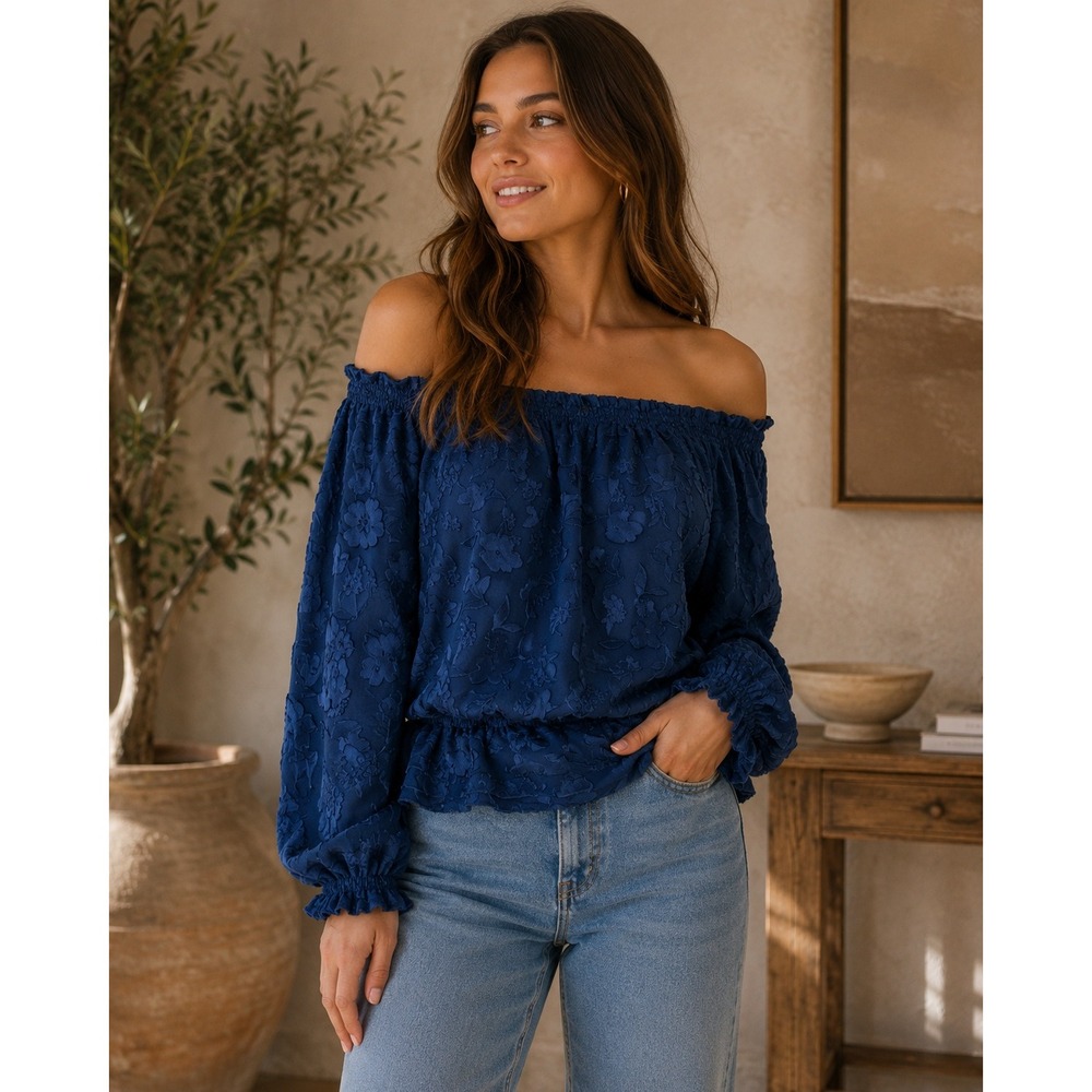 White House Black Market Blouse Women XS Blue Floral Silk Blend Burnout Romantic
